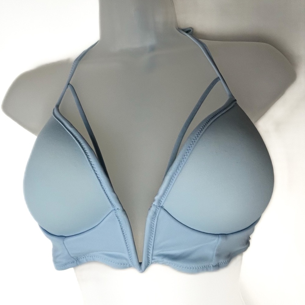 Pink‎ Victoria's Secret Light Blue Sexy Pushup V Plunge Swim Bra Small